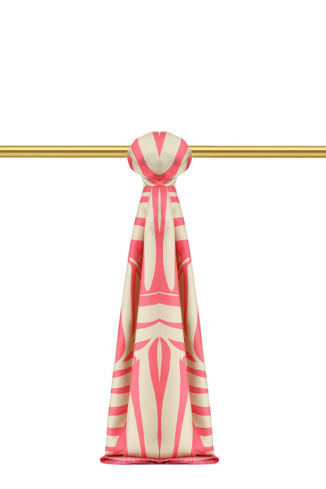 Pink Crop Pattern Twill Silk Shawl - Bursa İpek