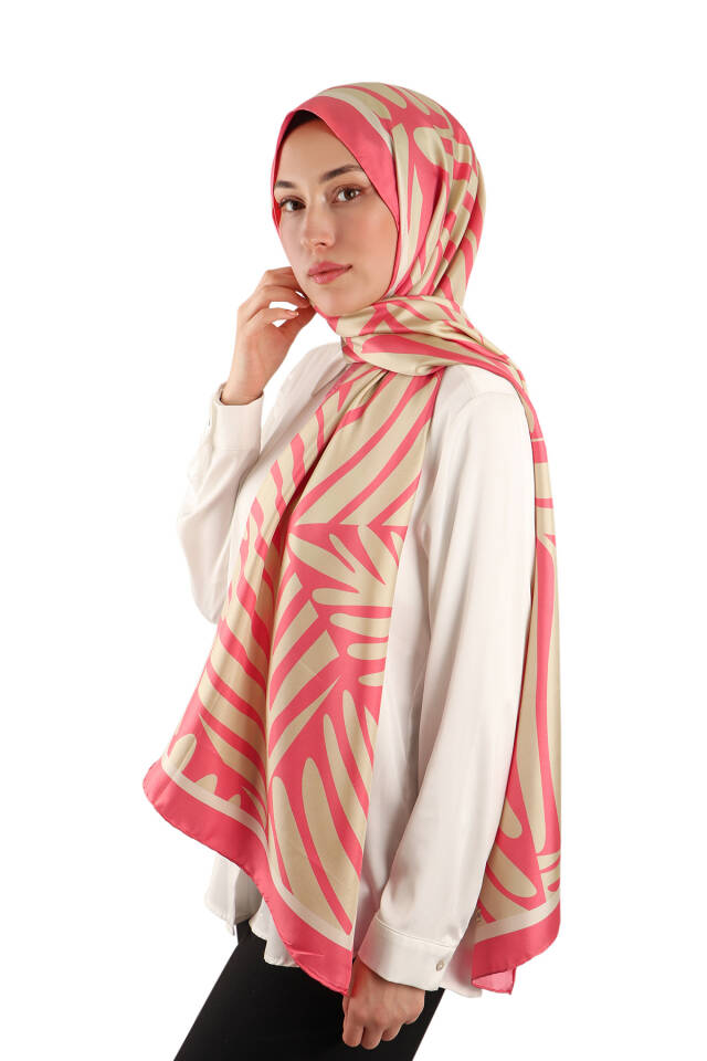 Pink Crop Pattern Twill Silk Shawl - 2