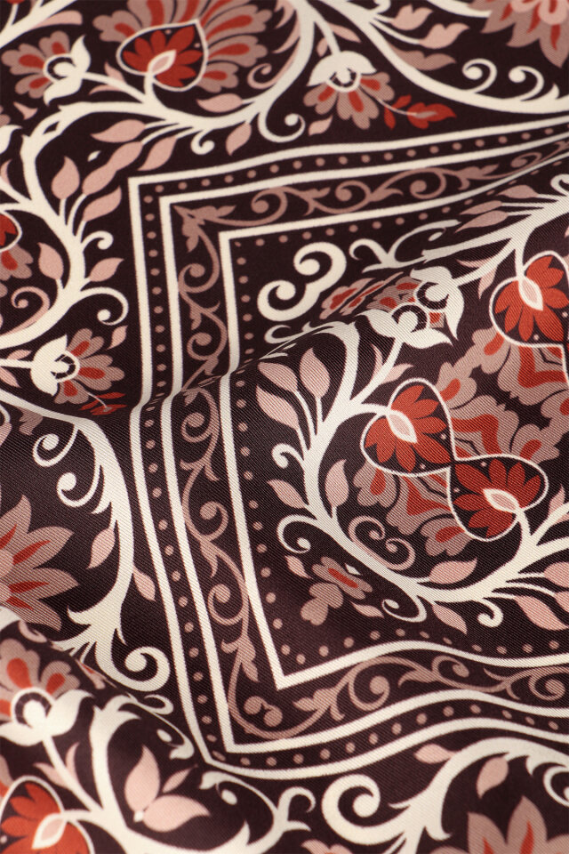 Brown Crown Pattern Twill Silk Scarf - 2