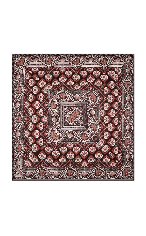 Brown Crown Pattern Twill Silk Scarf - Bursa İpek