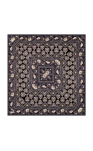 Dark Indigo Crown Pattern Twill Silk Scarf 