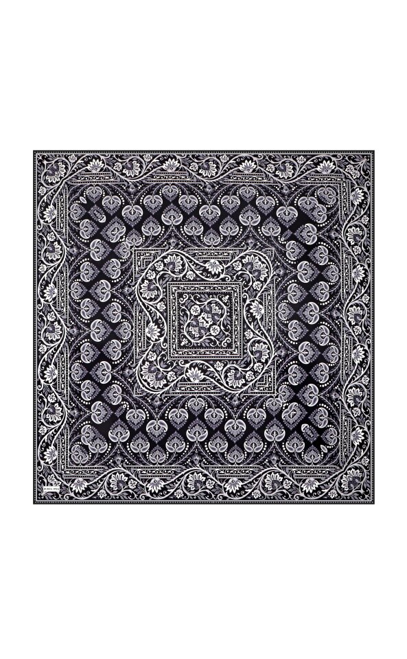 Grey Crown Pattern Twill Silk Scarf 