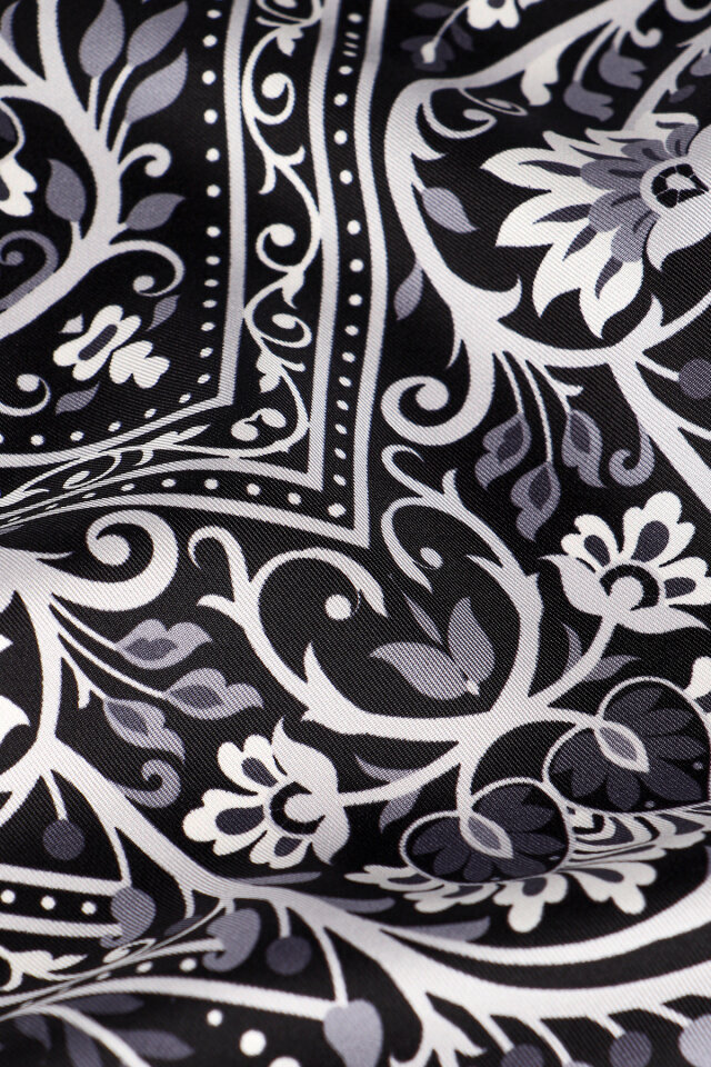 Grey Crown Pattern Twill Silk Scarf - 2