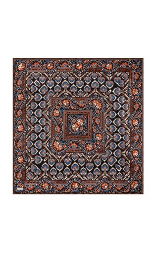 Orange Crown Pattern Twill Silk Scarf 