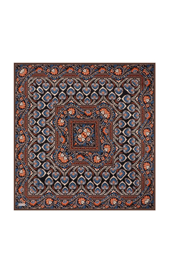 Orange Crown Pattern Twill Silk Scarf 