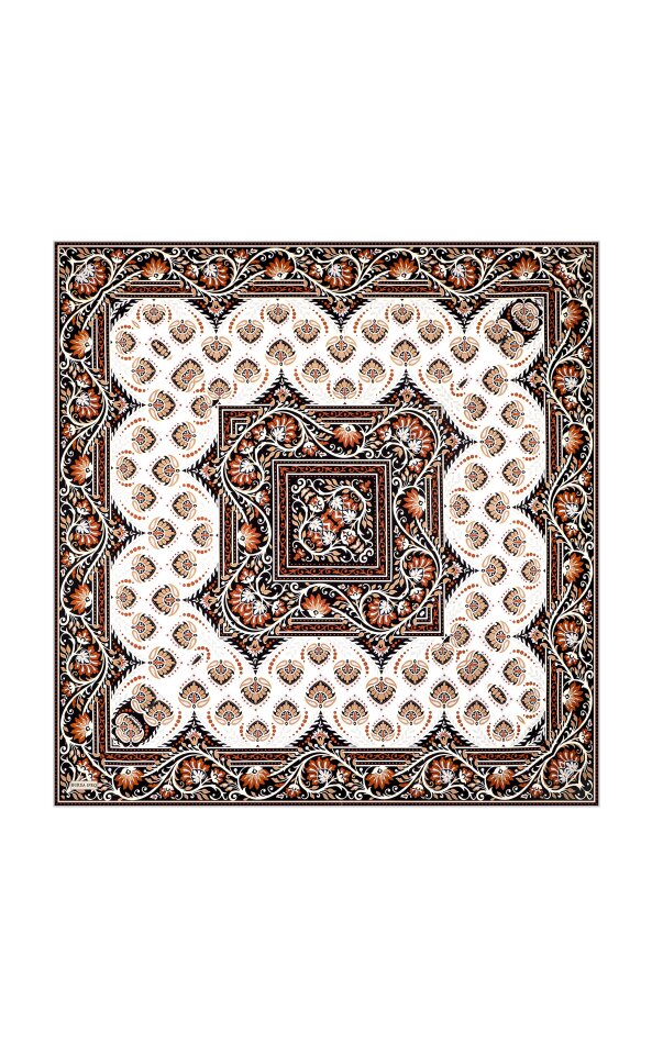 Tile Crown Pattern Twill Silk Scarf - Bursa İpek