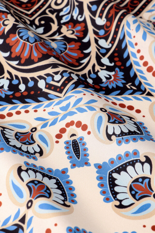 Turquoise Crown Pattern Twill Silk Scarf - 2