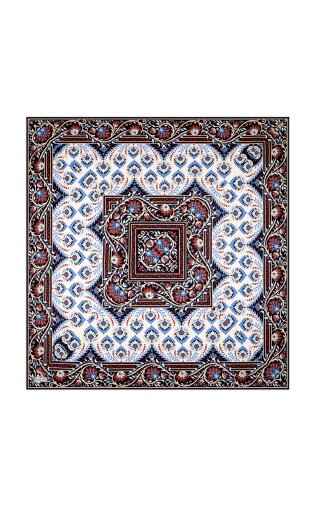 Turquoise Crown Pattern Twill Silk Scarf 