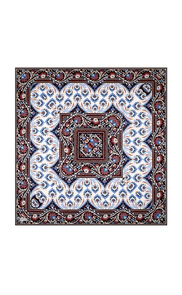 Turquoise Crown Pattern Twill Silk Scarf - Bursa İpek