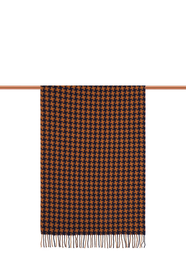 Tan Houndstooth Pattern Winter Shawl - 2