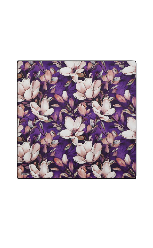 Dark Purple Narcissus Pattern Silk Handkerchief - Bursa İpek