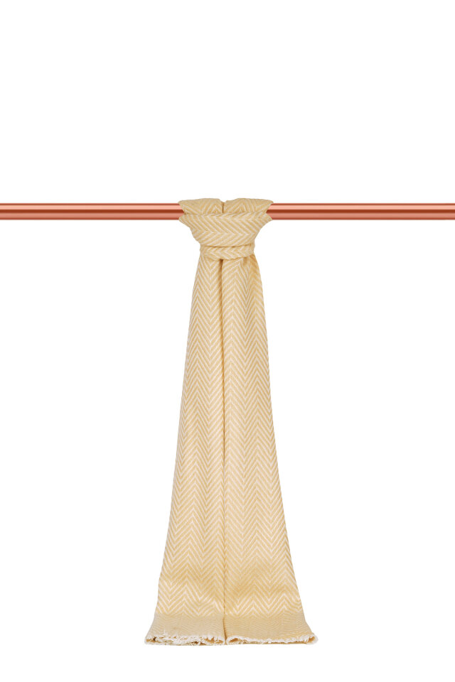 Ekru Bej Desenli Dar Yün Kaşkol 