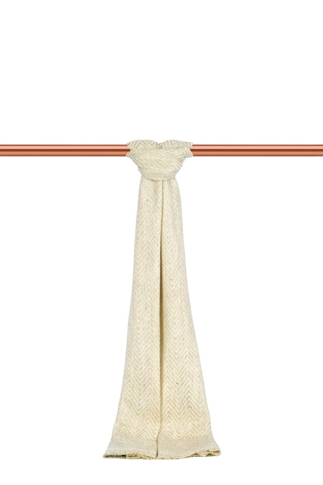 Ekru Krem Desenli Dar Yün Kaşkol 