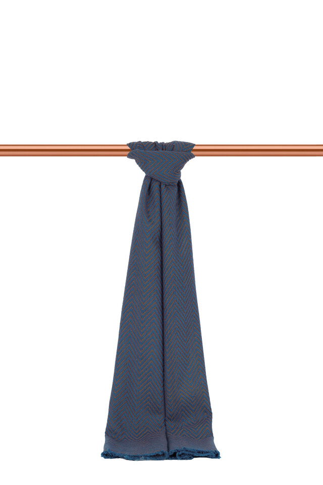 Mavi Füme Desenli Dar Yün Kaşkol 