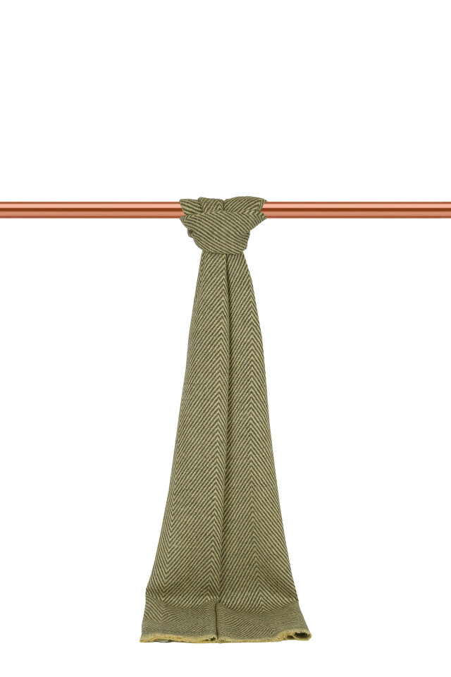 Sarı Füme Desenli Dar Yün Kaşkol 