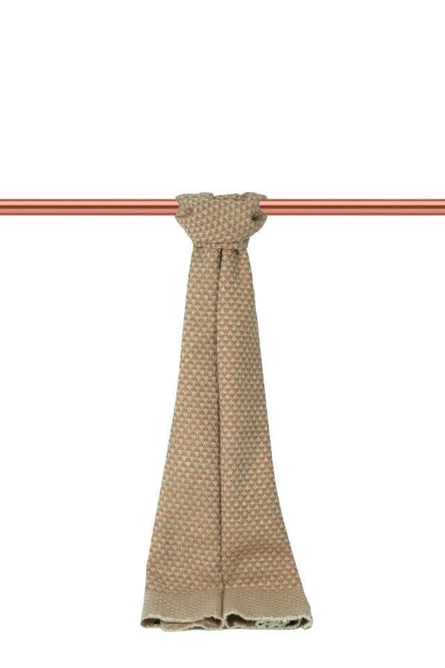 Sütlü Kahve Ekru Desenli Dar Yün Kaşkol 