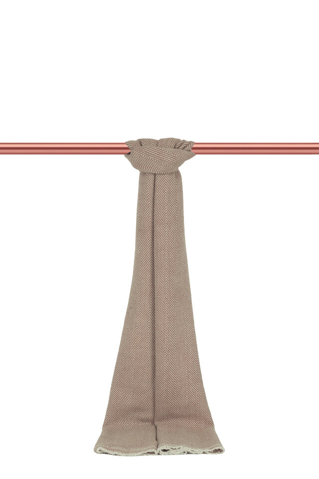 Sütlü Kahve Ekru Desenli Dar Yün Kaşkol 