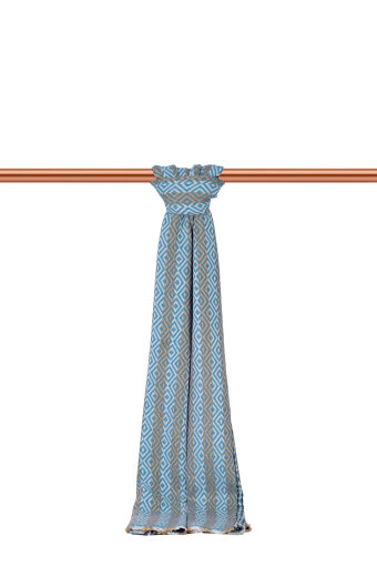 Turkuaz Bej Desenli Dar Yün Kaşkol 