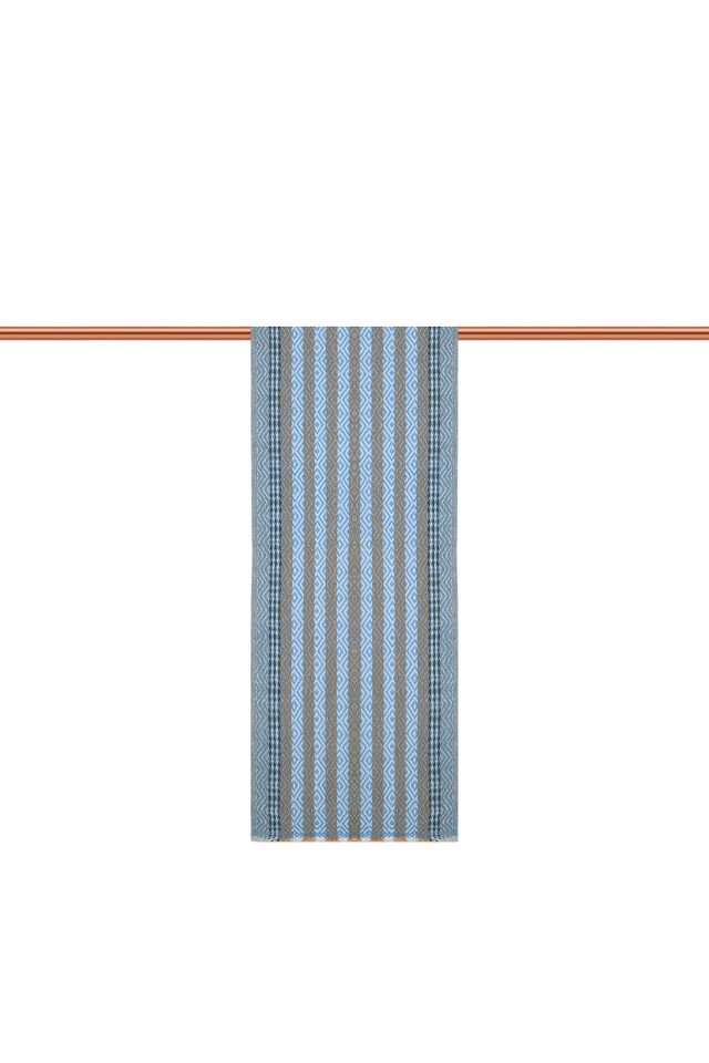 Turkuaz Bej Desenli Dar Yün Kaşkol - 2