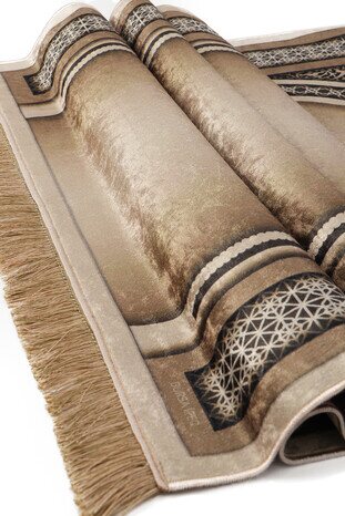 Dark Beige Velvet Carpet Prayer Rug - Thumbnail