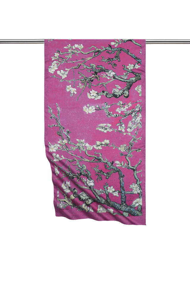 Dark Fuchsia Almond Blossom Silky Foulard - Bursa İpek