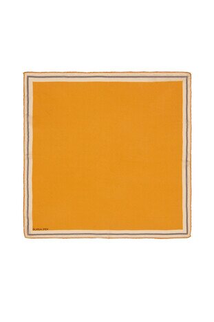 Dark Gold Bordered Plain Silk Pocket Square - Thumbnail