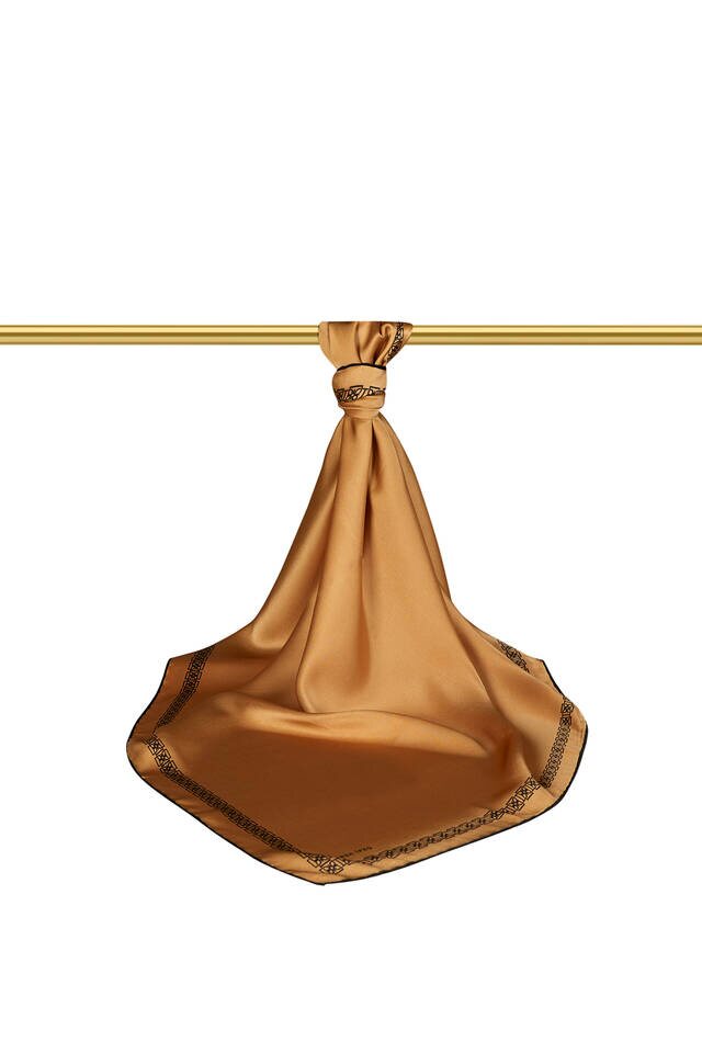 Dark Gold Edge Watery Butterfly Silk Square Scarf - 2