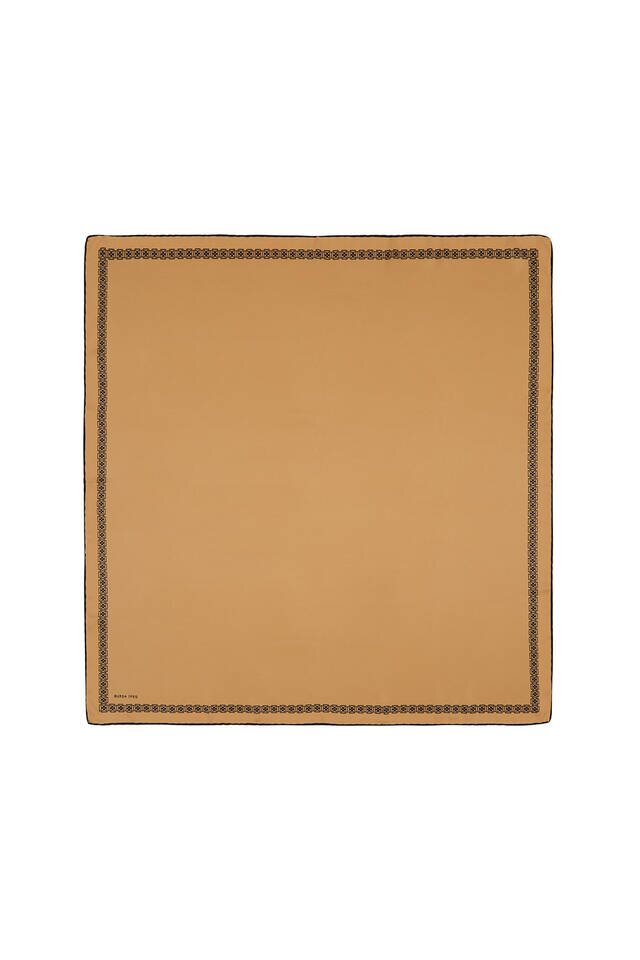 Dark Gold Edge Watery Butterfly Silk Square Scarf - Bursa İpek