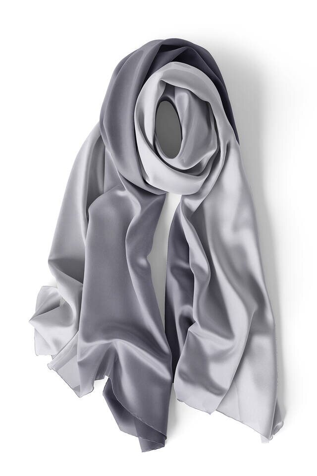 Dark Gray Gray Gradient Silk Scarf - 3