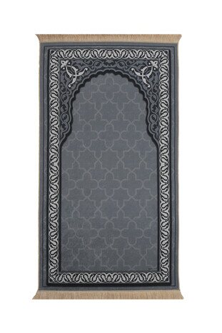 Dark Gray Velvet Carpet Prayer Rug - Thumbnail