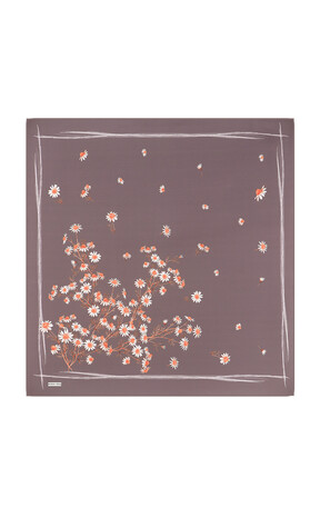 Dark Lilac Daisy Pattern Twill Silk Square Scarf 