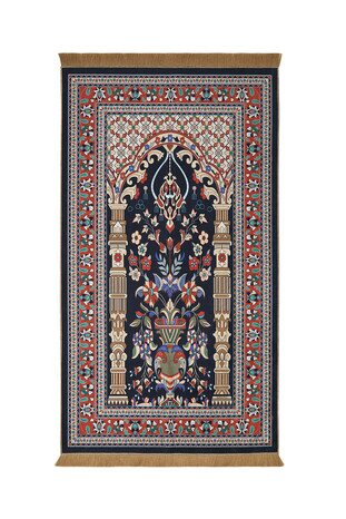 Dark Navy Blue Velvet Carpet Prayer Rug 