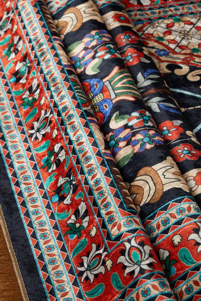 Dark Navy Blue Velvet Carpet Prayer Rug - 2