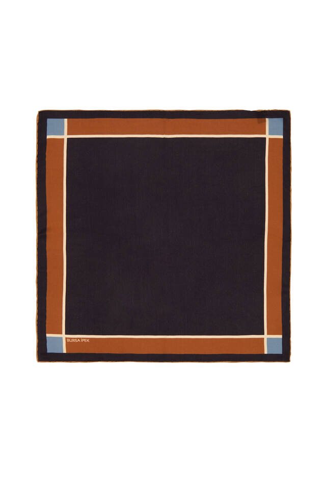 Dark Navy Wide Border Plain Silk Pocket Square - Bursa İpek