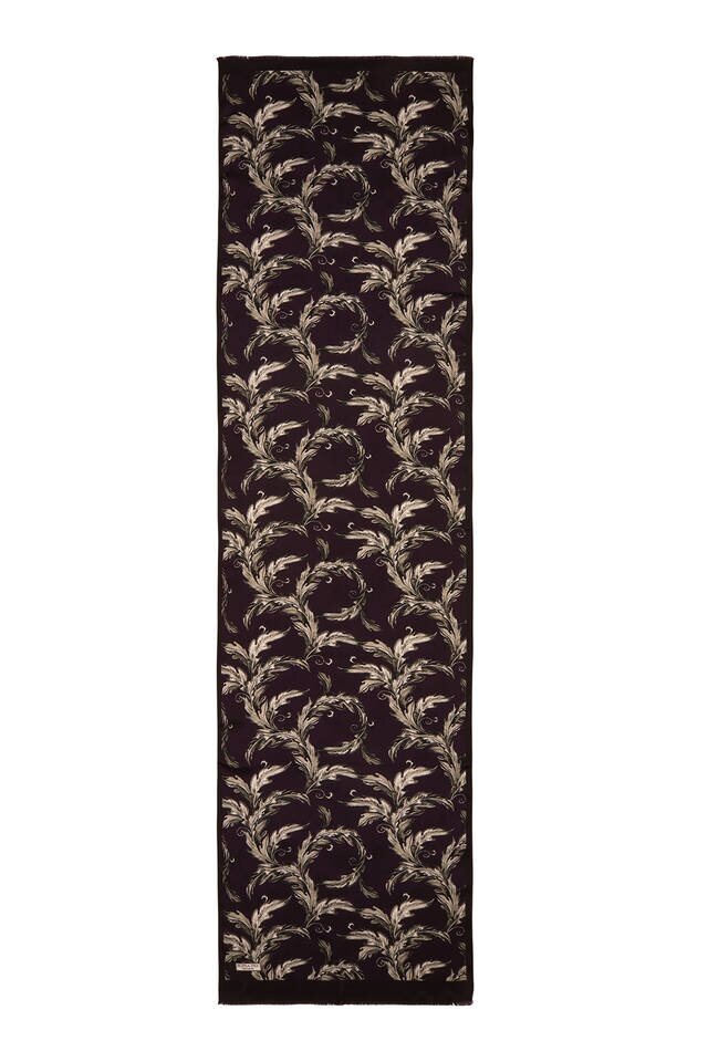 Dark Plum Leaf Pattern Silk Foulard - 4