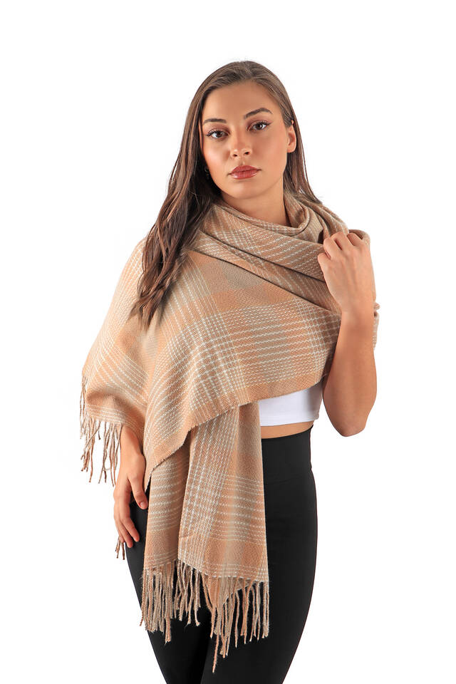 Dark Salmon Patterned Winter Shawl - 2