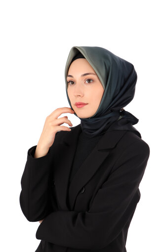 Beige Navy Blue Gradient Twill Silk Scarf 