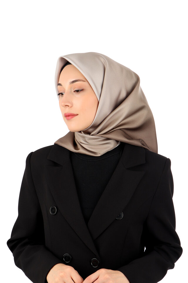 Brown Dark Stone Gradient Twill Silk Scarf - 1