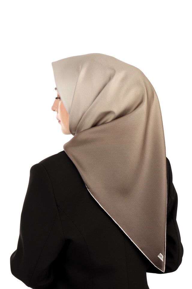 Brown Dark Stone Gradient Twill Silk Scarf - 2