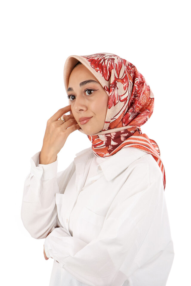 Mercan Derya Desen Twill İpek Eşarp - Bursa İpek