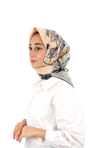 Gold Sea Pattern Twill Silk Scarf 