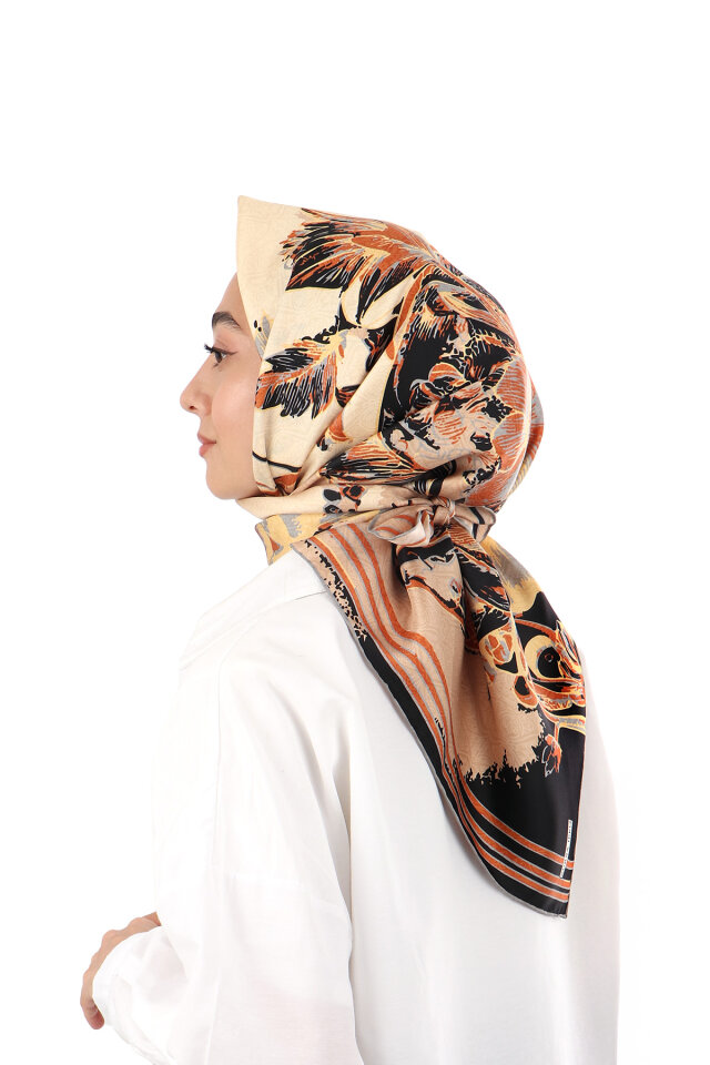 Black Sea Pattern Twill Silk Scarf - 2