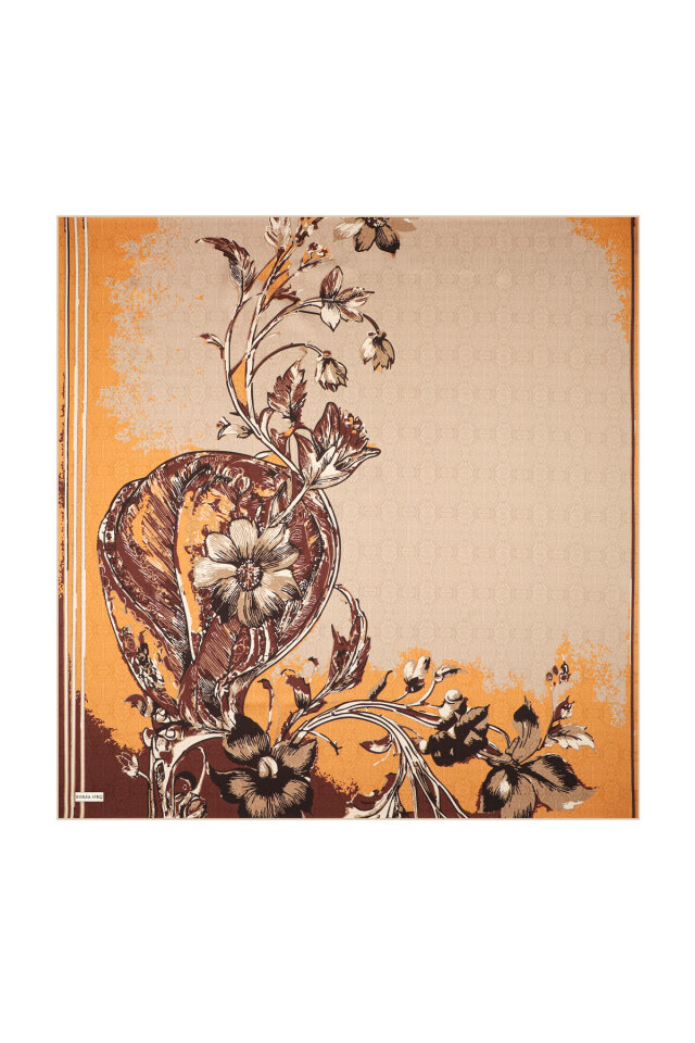 Brown Sea Pattern Twill Silk Scarf - 3