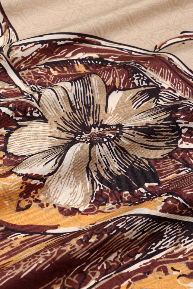 Brown Sea Pattern Twill Silk Scarf - 4