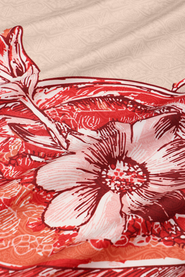 Coral Sea Pattern Twill Silk Scarf - 4