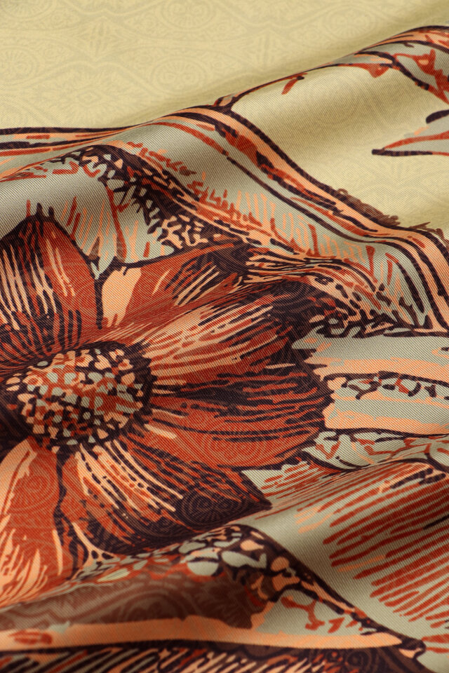 Green Sea Pattern Twill Silk Scarf - 4