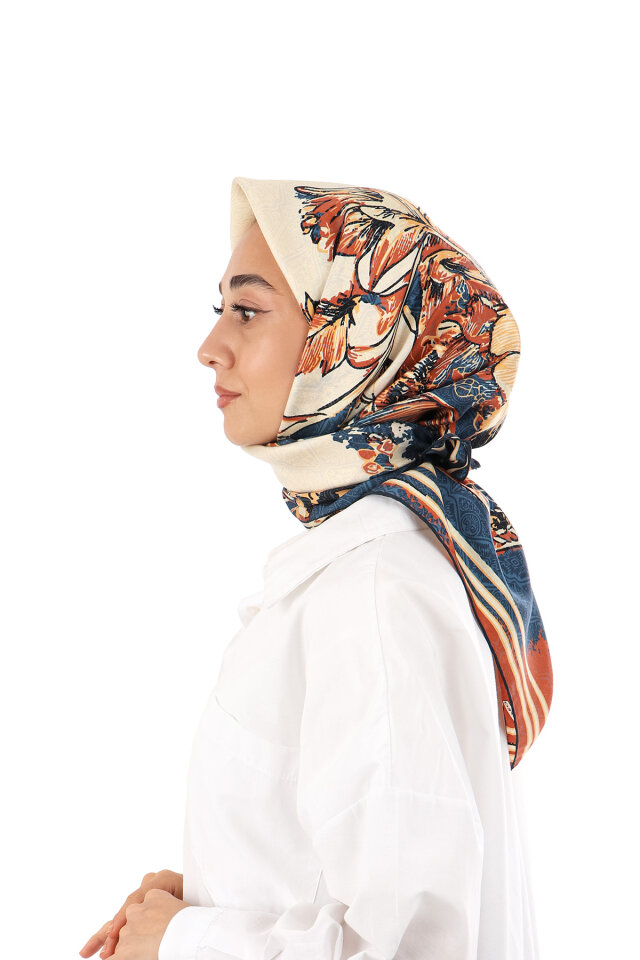 Tile Sea Pattern Twill Silk Scarf - 2