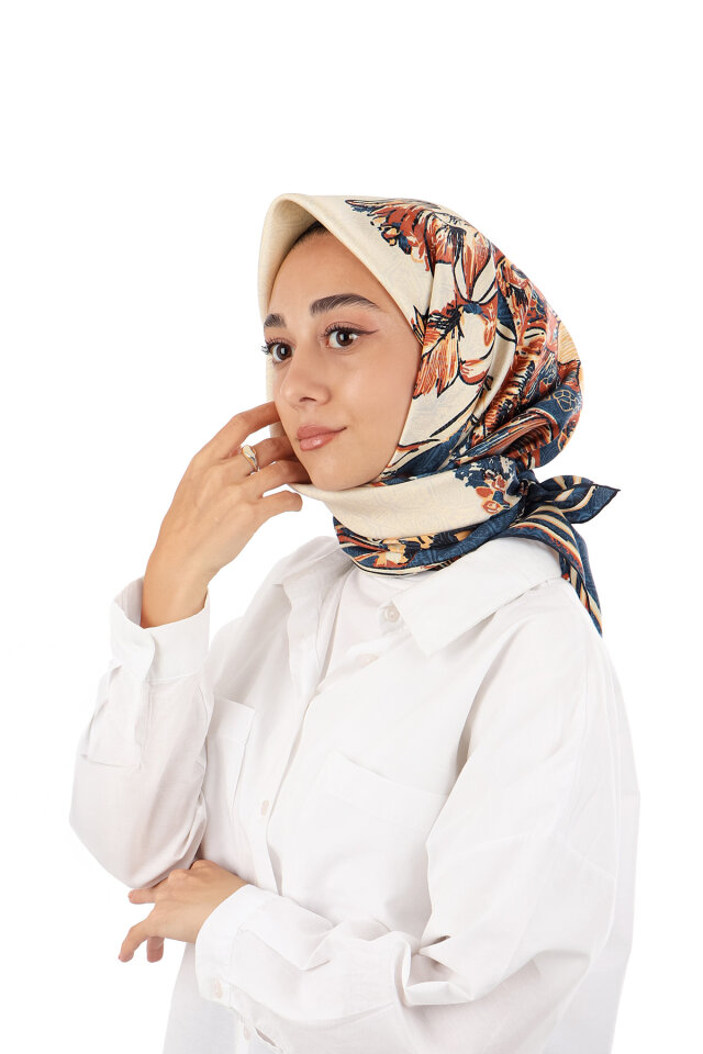 Tile Sea Pattern Twill Silk Scarf - Bursa İpek