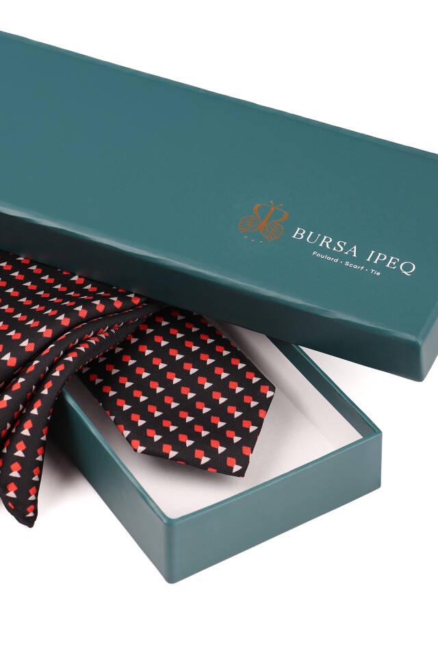 Siyah Desenli İpek Kravat Takımı - 3