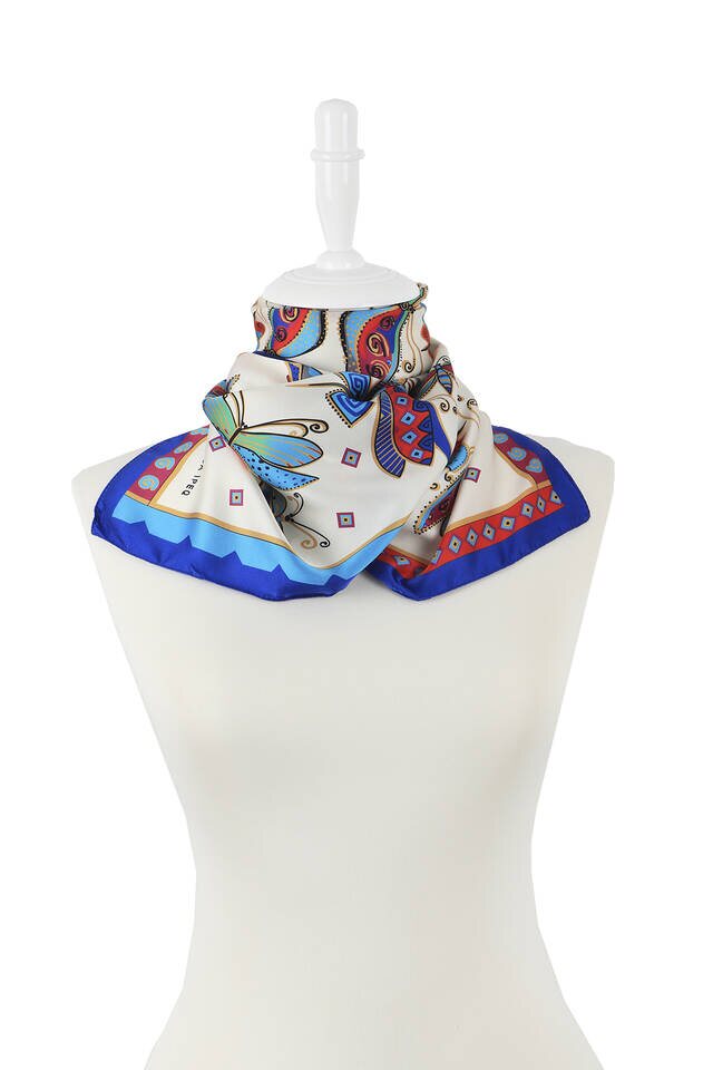 Gri Fuşya Desenli İpeksi Fular - 2